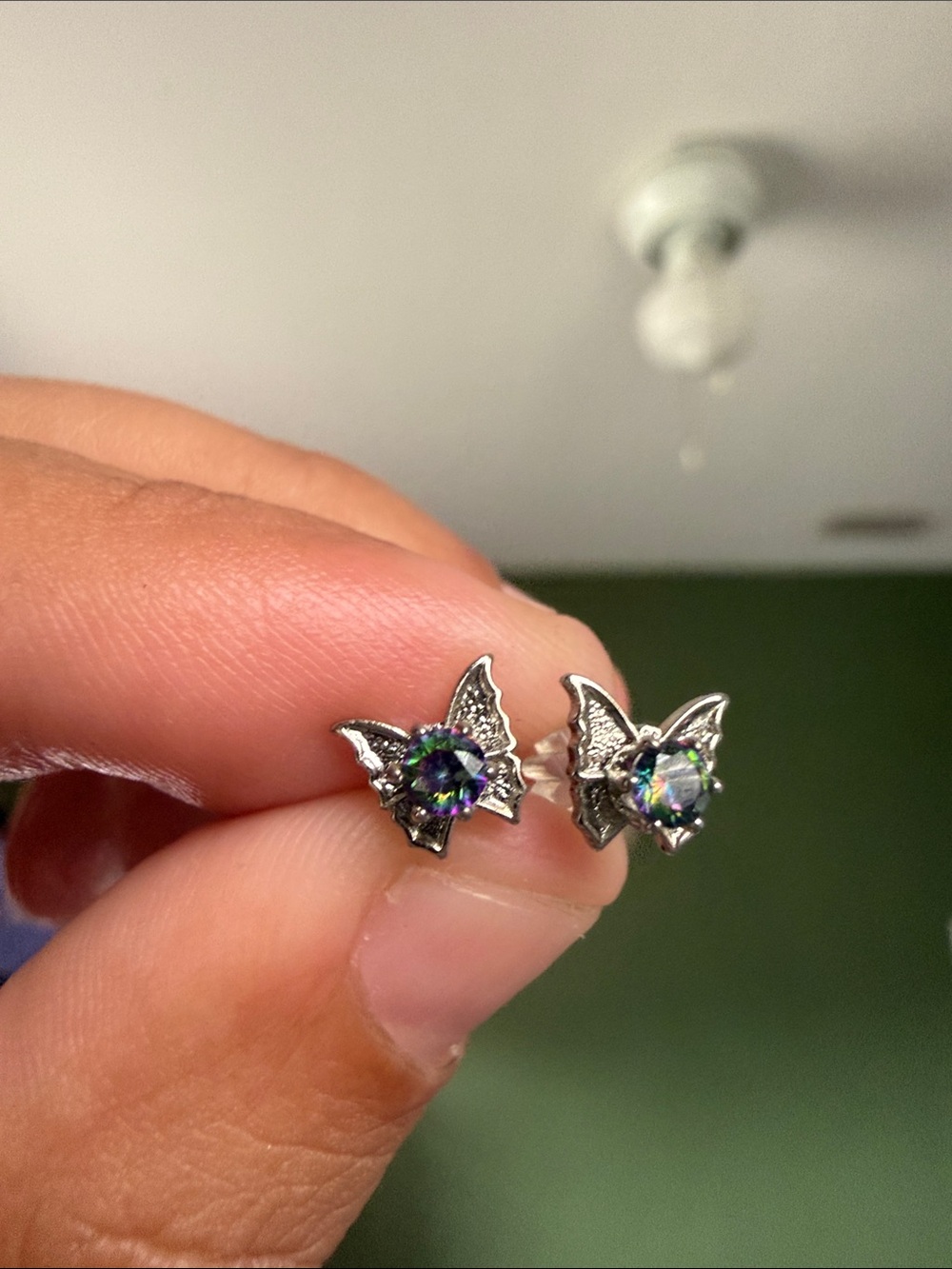 Butterfly Stud Earrings with Iridescent Stones